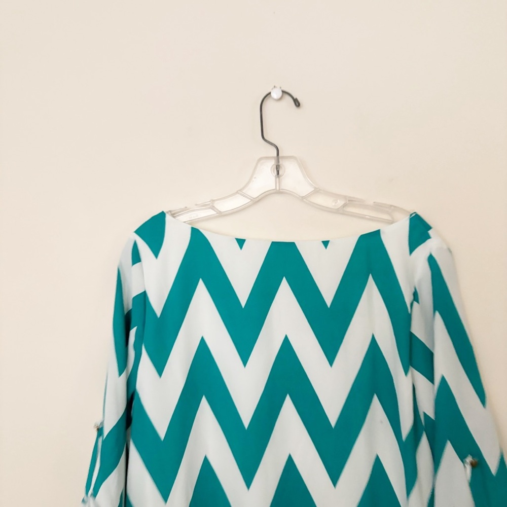 Luxe Womens Dress Chevron‎ Roll Sleeve Scoop Neck Midi Size Large - Picture 3 of 6